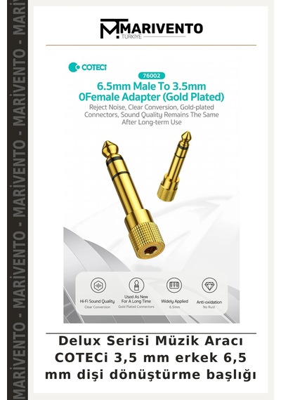 Delux Serisi Müzik Aracı Coteci 3,5 Mm Erkek 6,5 Mm Dişi Dönüştürme Başlığı