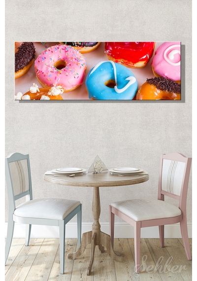 Pembe Ve Mavi Glazürlü Rengarenk Şekerlemelerle Süslenmiş Donutlar Yatay Kanvas Tablo 4043 Çok Renkli