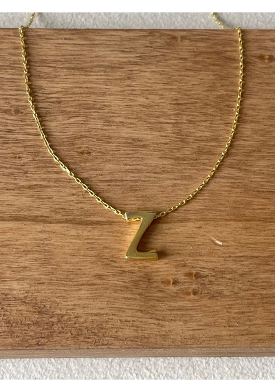 925 Ayar Gümüş Gold Renk Z Harfi Kolye Harfli Kolye 45cm