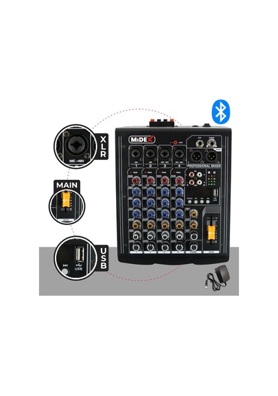 Midex MP-400 Amfili Power Mikser 2x200 WATT 4 Kanal (Bluetooth US Efekt Kayıt)