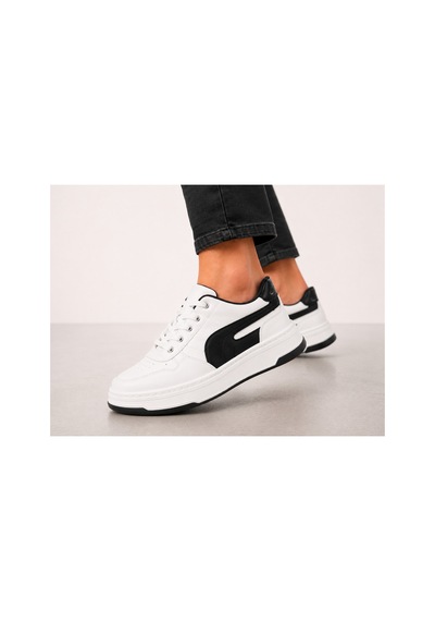 Yalçın Erkek Sneaker Beyaz Siyah Kalın Taban Ortopedik Bağcıklı Günlük Ayakkabı Beyaz - 880226106 Beyaz