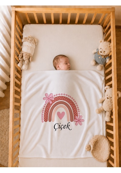 Pia Baby Kız Bebek Hastane Çıkışı Seti 4 Parça %100 Pamuk İsimli Organik Baskılı Battaniyeli Tulum Seti 1003btyx Ekru