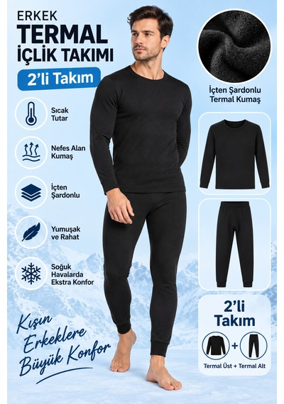 Meyzz Erkek Termal Fanilat Tayt Alt Üst İçlik Takım Siyah - 808561510 Siyah