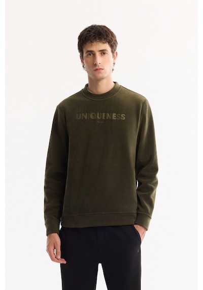 Avva Erkek Haki Bisiklet Yaka Soft Touch Baskılı Polar Regular Fit Sweatshirt A52y1269