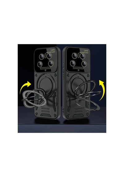 Xiaomi Mi 14 Ultra Kılıf Joy Lens Standlı Kapak - Koyu Yeşil Standart