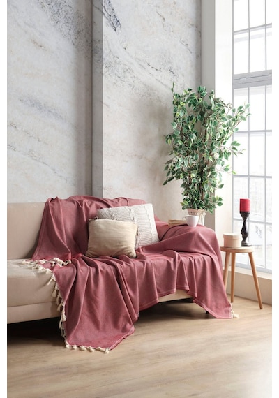 Miracolo Home Bordo Pamuklu Dekoratif Koltuk Örtüsü Set 170x230 Boyutlu Optimal Kaymaz Tasarım 2 Adet
