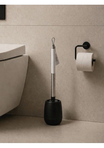 Silikon Başlıklı Mat Siyah Paslanmaz Detaylı Tuvalet Fırçası Ve Standı Modern, Şık Wc Fırçası Vıchy-7051
