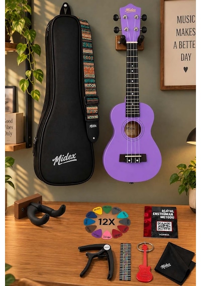 Midex UKX-233PRP Mor Concert Ukulele (Askı Çanta Pena)