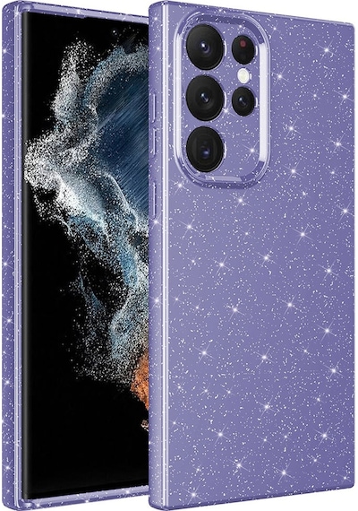 Kilifone - Samsung Uyumlu Galaxy S22 Ultra - Kılıf Simli Kamera Korumalı Koton Kapak - Mor