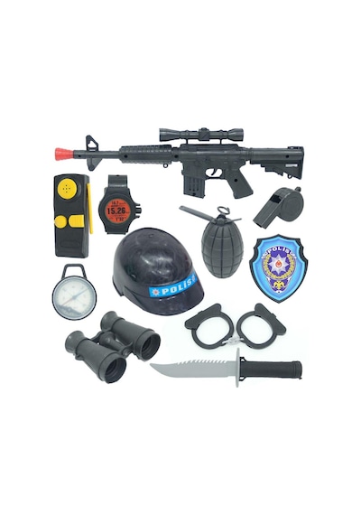 Baretli Büyük Boy Polis 10 Parça Oyuncak Polis Eğitim Seti
