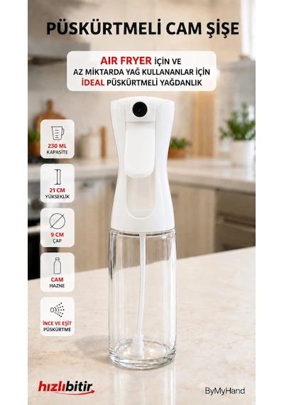 Bymyhand Cam Gövdeli Plastik Püskürtme Kapaklı Püskürtmeli Yağdanlık Sirke Sos Ve Yağlık 2'li Set 23 Şeffaf