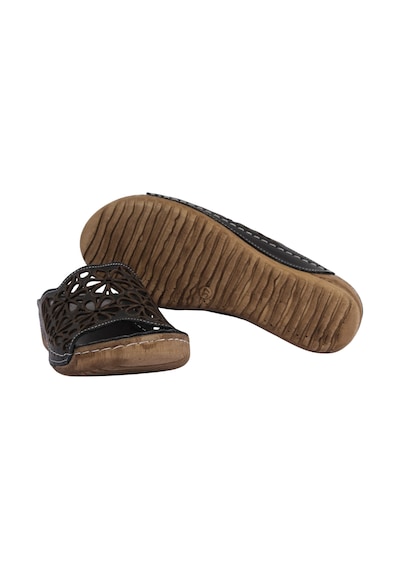Napa Shoes Rahat Kalıp Lazer Detaylı Hakiki Deri Kadın Dolgu Topuk Terlik Napa-226l Siyah