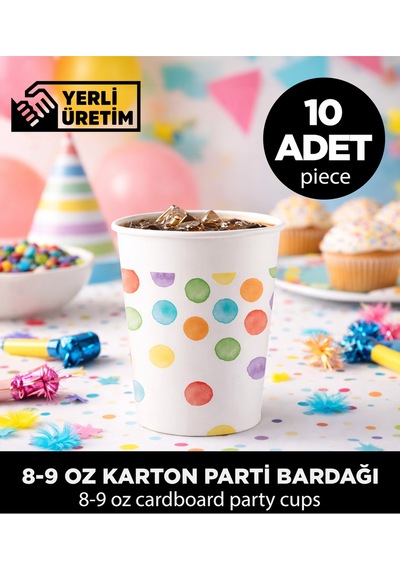 Renkli Puantiyeli Karton Parti Bardağı 8-9 Oz - Doğum Günü Ve Kutlama Malzemeleri 10 Adet Diğer