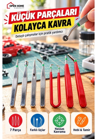 7 Parça Hobi Ve Teknik Cımbız Seti Farklı Uçlu Maket Elektronik Tamir Küçük Parça Tutma Kavrama Seti