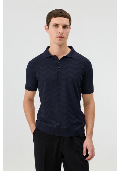 Antioch Zigzag Desenli Polo Yaka Triko Erkek T-shirt Lacivert