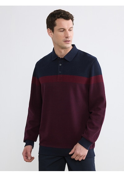 Lcwaıkıkı Classic Bordo Polo Yaka Renk Bloklu Erkek Sweatshirt