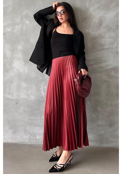Madmext Bordo Pileli Kadın Etek Mg2318 Bordo