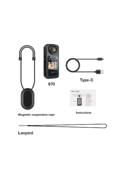 Wifi 35 Gr Vücut Aksiyon Kamerası 1.47 İnç Ekran Manyetik Kolye 1