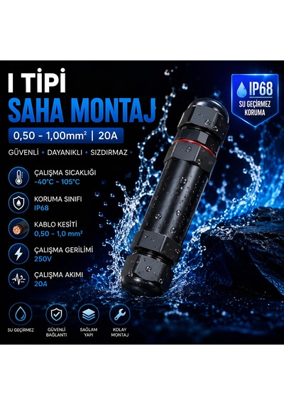 I Tipi 0,50-1,00mm² 20a Saha Montaj - Ip68