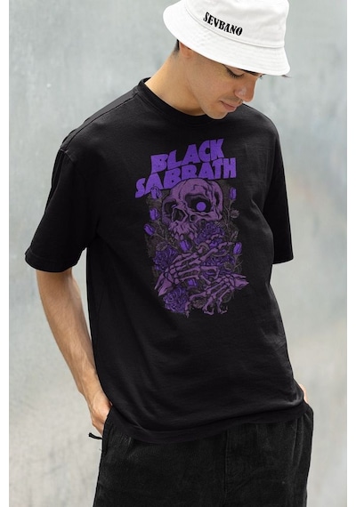 Tasarım Black Sabbath Müzik Grubu Baskılı Unisex Oversize Rock Me Siyah