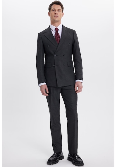 Tudors Erkek Slim Fit Sivri Yaka Çizgili Kapaklı Cepli Antrasit Takım Elbise-41961