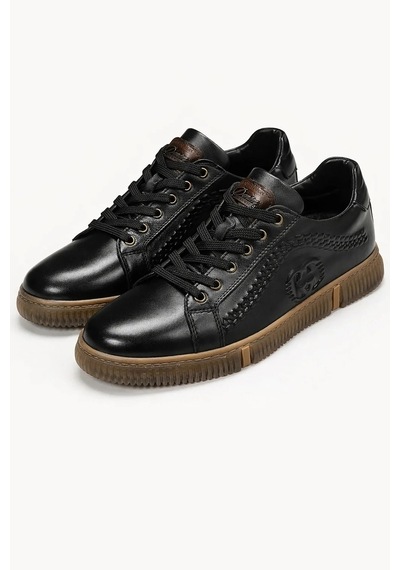 Hakiki Deri Ayakkabı Erkek Sneaker Konforlu Kaymaz Silikon Taban Siyah Siyah