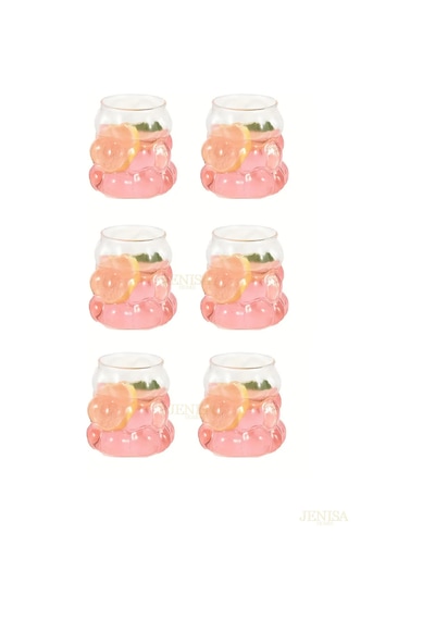 6'lı Boncuk Üzüm Desenli Bubble Cam Kahve Yanı Bardağı Pinterest Tarzı Bardak 90 Ml Şeffaf