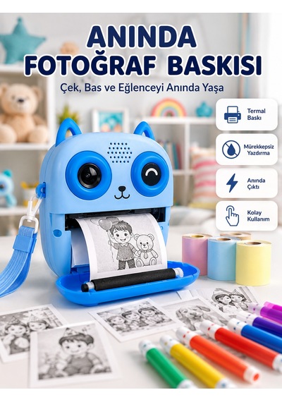 2.4'' Ips Ekranlı Çocuk Fotoğraf Makinesi Hd Çekim Ve Anında Baskı Keyfi 1