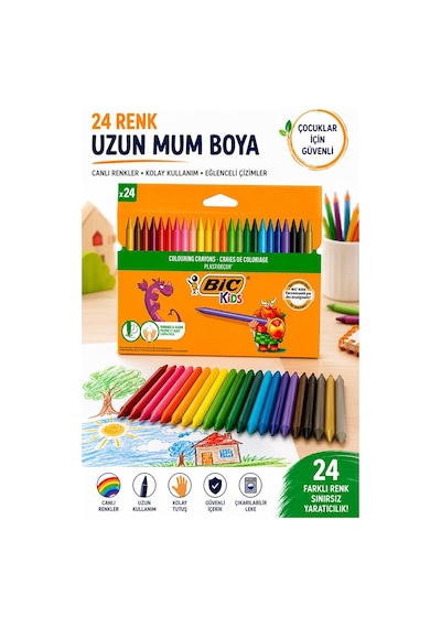 Mum Boya 24 Lü 1 Paket Bic 24 Renk Mumboya Elleri Kirletmeyen Yıkanabilir Silinebilir Karton Kutu Plastidecor Çok Renkli