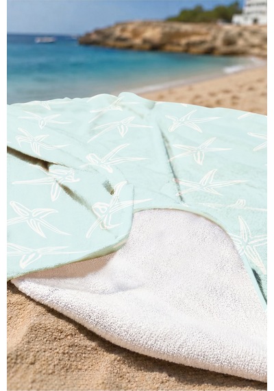 Deniz Yıldızı Temalı Plaj Havlusu - Marine Minimalist Turkuaz Beyaz Hızlı Kuruyan Mikrofiber Havlu Eski Yosun