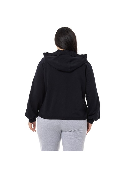 Büyük Beden Kapüşonlu Fermuarlı Üç İplik Siyah Sweatshirt-siyah Siyah