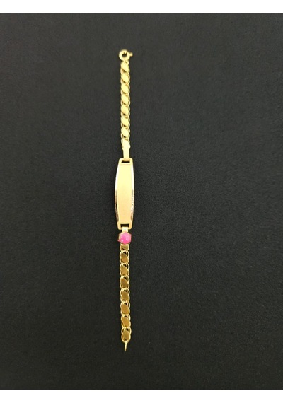 Pembe Taşlı Pullu Bebek Altın Künye Bileklik 1.70 Gram