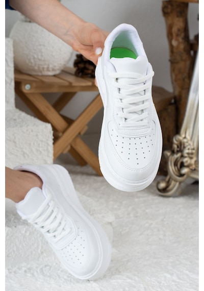 Günlük Kadın Sneaker Bağcıklı Hafif Kalın Yüksek Tabanlı Yürüyüş Nefes Alan Spor Ayakkabı 451 Beyaz
