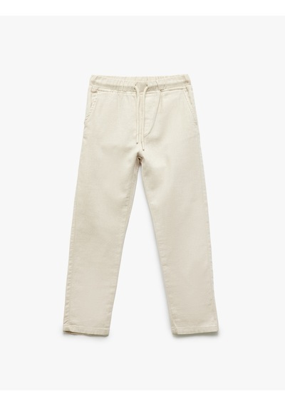 Koton Beli Bağcıklı Keten Karışımlı Basic Pantolon Bej 5skb40007tw Ekru