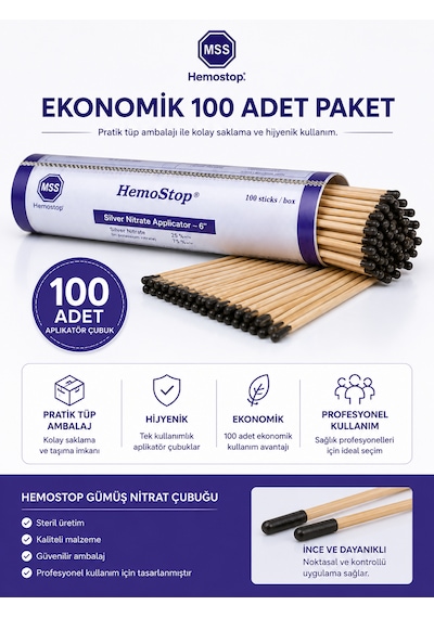 Nitrate Applicator 100'lü Kutu Profesyonel Gümüş Nit Rat Çubuğu