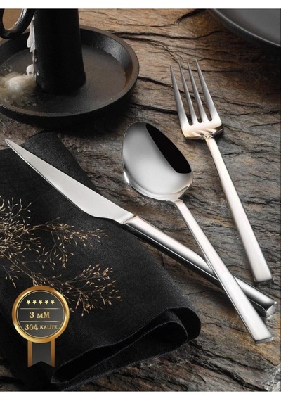 Arsel Sade 304 Kalite 3 Mm Kalınlık Ağır Ve Dayanıklı Çatal Kaşık Takımı Çelik 60 Parça Set 18/10 Gümüş