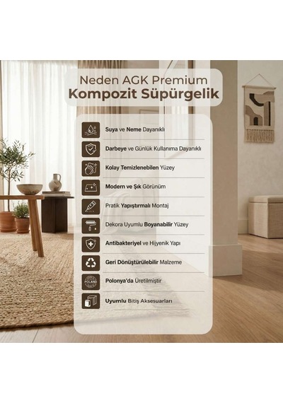 Espumo Kompozit Süpürgelik 10 cm Beyaz | Suya Dayanıklı Parke Duvar Süpürgelik 2,40 m ESP401