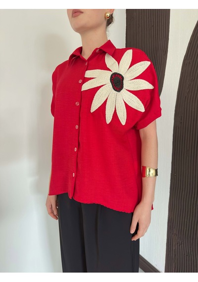 Verymoda Çiçek Detaylı Gömlek D2890 Kırmızı