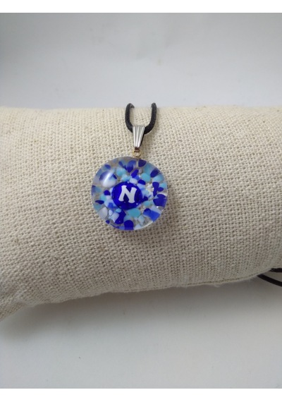 Cam Harf Kolye – Handmade El Yapimi Murano– (N) Harfi Modeli Gümüş