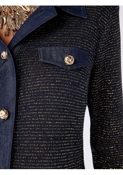 Faik Sönmez Denim Garnili Simli Örme Track Ceket W27ckt032 Uw27ckt03227 İndigo