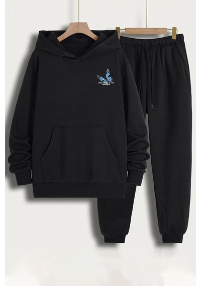 Uyguntarz Unisex Kelebek Baskılı Eşofman Takımı Siyah