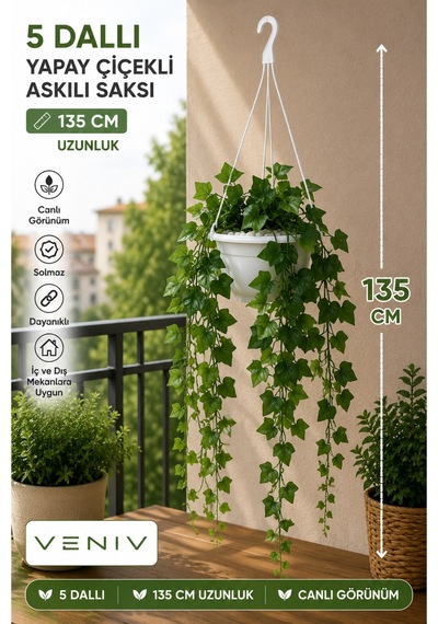 5 Dallı 135 Cm Yapay Sarmaşık Askılı Saksı Renkli