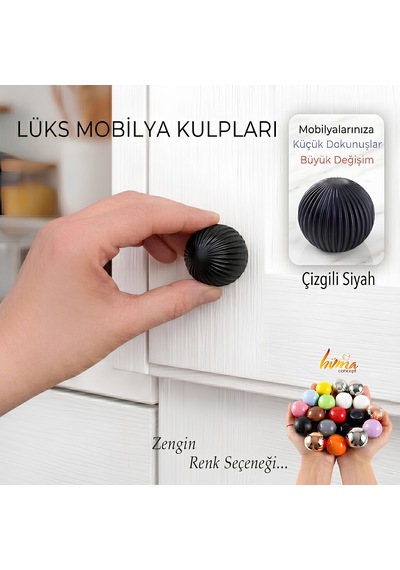 Sert Plastik Düğme Yuvarlak Top Çizgili Siyah Dolap Mobilya Mutfak Dolabı Çekmece Kulbu Kulpu Kulplar