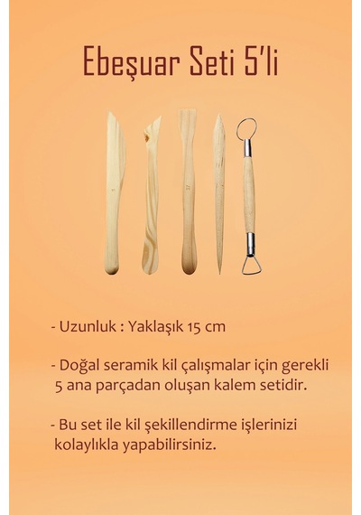 Beyaz Seramik Hamuru 6 Kg Kil Ebeşuar Seti 6x15 Ml Akrilik Set 100 Ml Vernik Ahşap Merdane Zımpara Çok Renkli