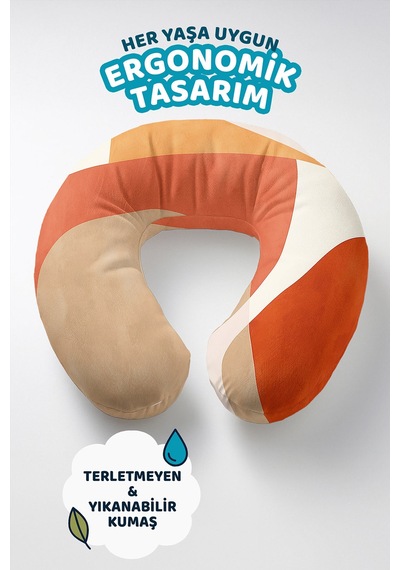 Retro Renkli Ergonomik Boyun Yastığı - Modern Dalga Turuncu Bej Seyahat Yastığı Mat Gün Doğumu Mint