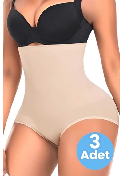 Uniquetrenders Kadın Toparlayıcı Dikişsiz Yüksek Bel Slip Korse 3'lü Set Ten Rengi