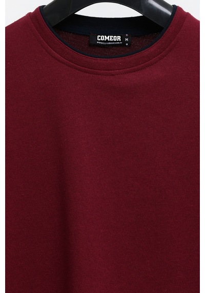 Comeor Erkek Bordo Çift Bisiklet Yaka Standart Rahat Kesim Sweatshirt