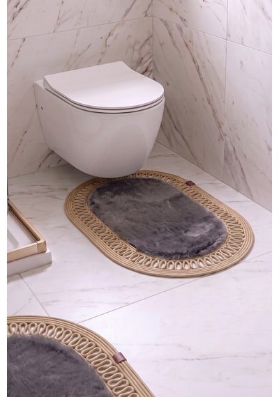 Banyo Paspası Takımı 60x100+40x60 Cm İç Trikot Antrasit Gri & Camel