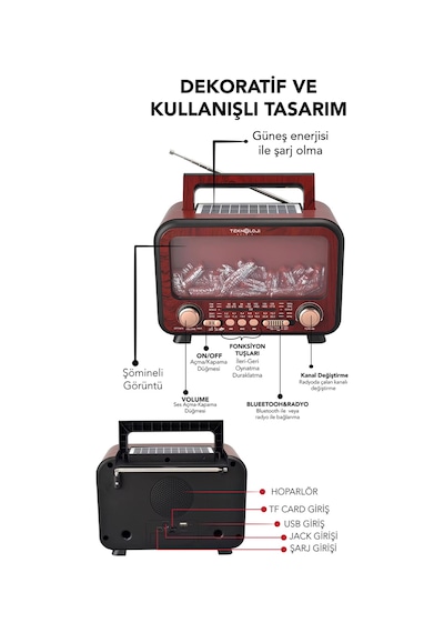 Nostaljik Radyo Şömine Görünümlü Müzik Kutusu Retro Ahşap -bluetooth Hoparlör Speaker & Usb Destekli Fp-2393