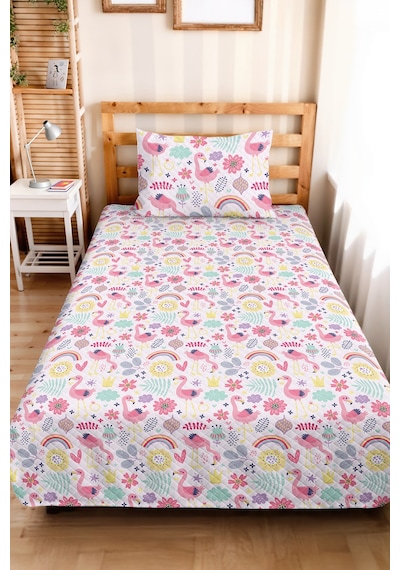 Evimde Bambaşka Pembe Flamingo Kız Çocuk Pike Takımı-pastel Gökkuşağı Çiçekli Bebek Odası Yatak Örtüsü-160x220 CM Evimde Bambaşka Pembe Flamingo Kız Çocuk Pike Takımı-pastel Gökkuşağı Çiçekli Bebek Odası Yatak Örtüsü-160x220 CM